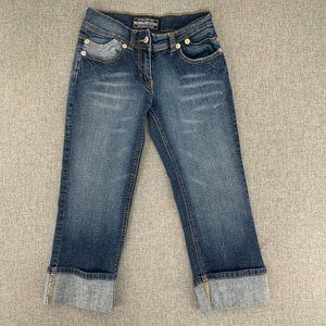 National Outfitters Cropped Denim Pants Size 1 Cuffed Stone Washed Embroidered P